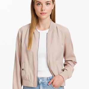 Iris Los Angeles Women's Sz L Beige Bomber Jacket Lightweight Zip Front Casual